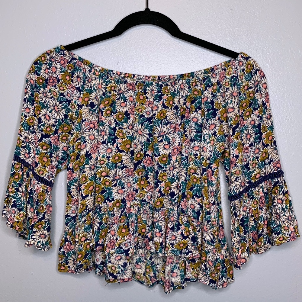 Off The Shoulder Colorful Flowy Cropped Tee
